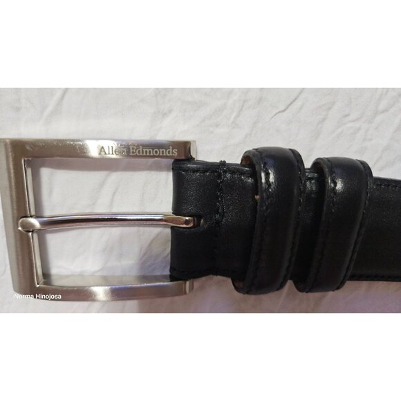 Allen Edmonds Black Leather Mens Belt With Silver Buckle - Picture 1 of 8